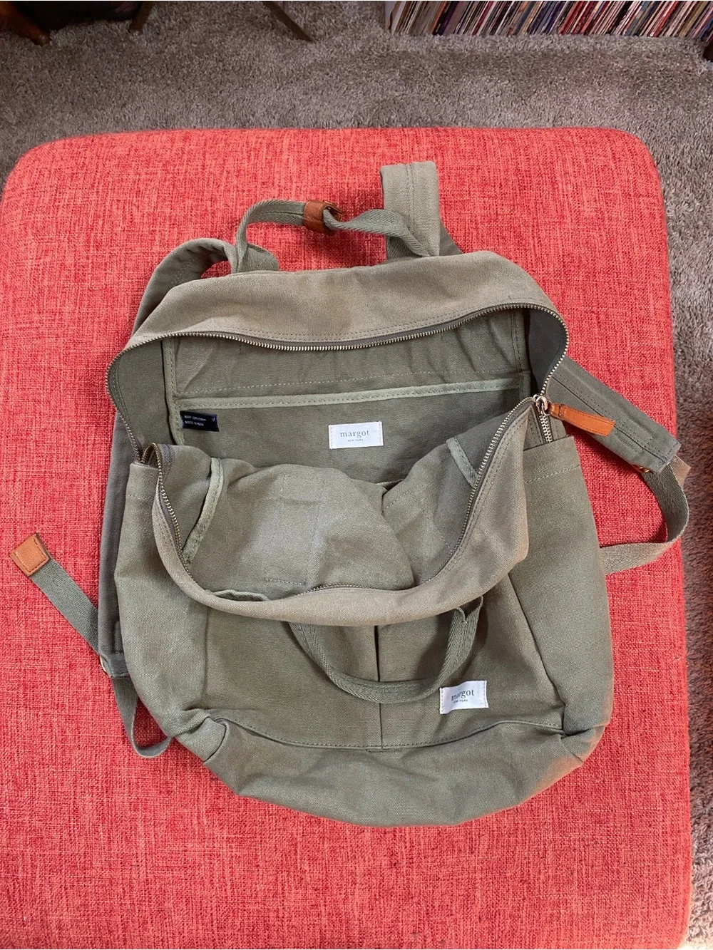 Margot New York Army Green Olive Canvas Cotton Backpack Utility